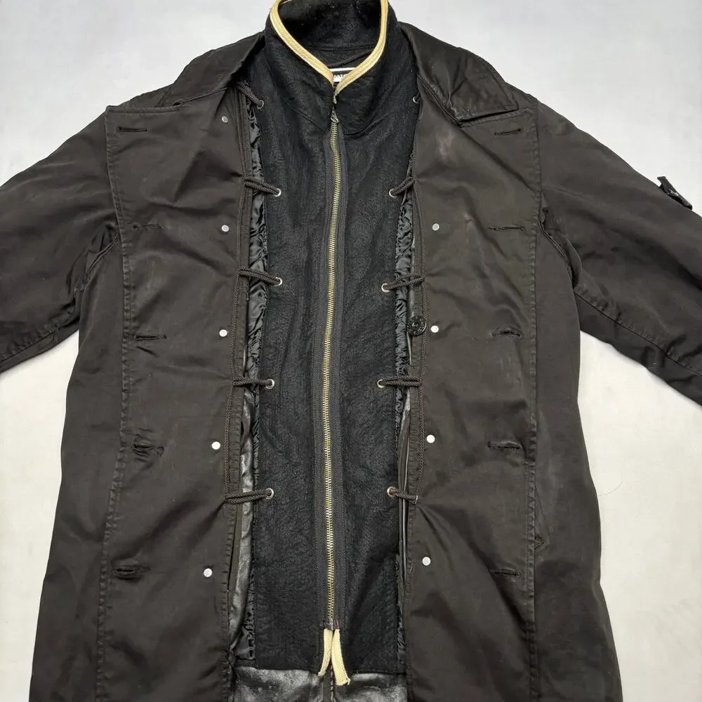 Vintage Stone Island AW 2005 Black Raso Gommato Hooded Jacket Men's Large